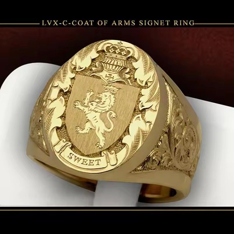 Simple Fashion Niche Domineering Crown Lion Ring Royal Seal Personalized Domineering Street Fashion Party Men's Ring  Accessories A-2134