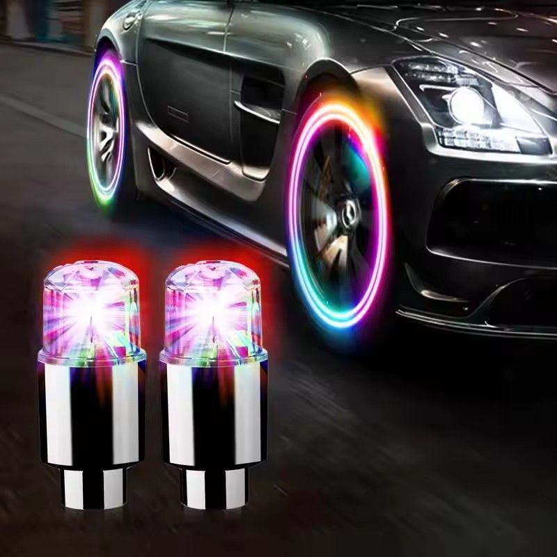 2 Pcs Car Wheel LED Light bicycle Colorful  nozzle lamp Bike Light Tire Valve Cap Decorative  E-589-1