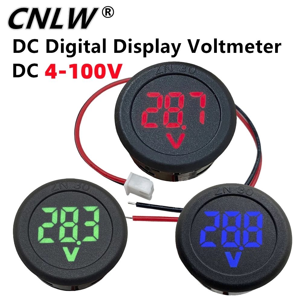 Dc 4-100v Led Digital Display Round Two-wire Voltmeter Dc Digital  Car Voltage Current Meter Volt Detector Tester Monitor Pane C-350
