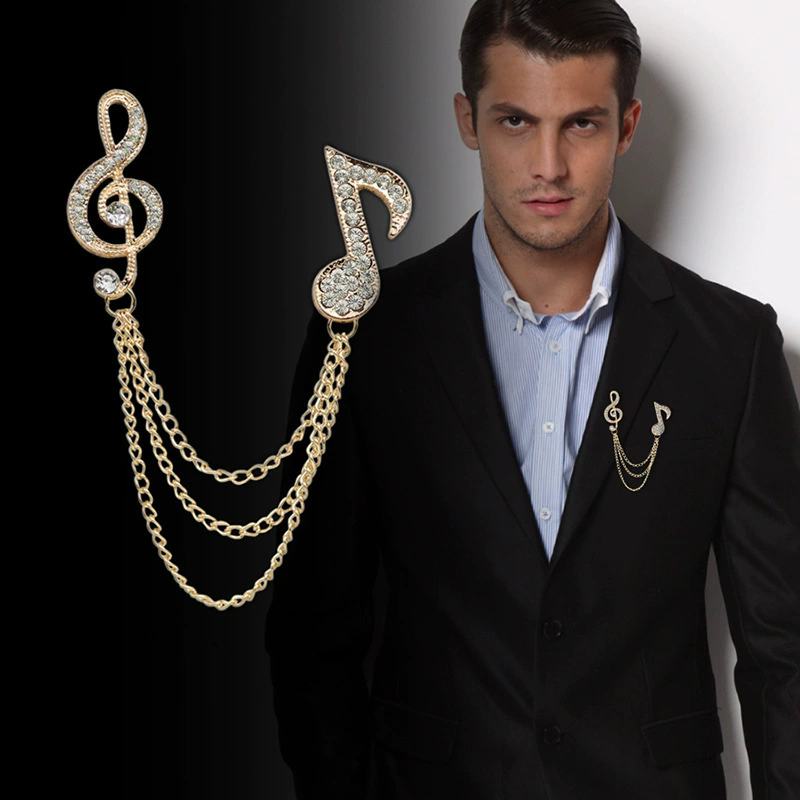 Luxury Crystal Musical Note Brooches Clothing & Accessories Coat Suit Scarves Shawl Badges Lapel Pin Music Teacher Gifts for Men A-911