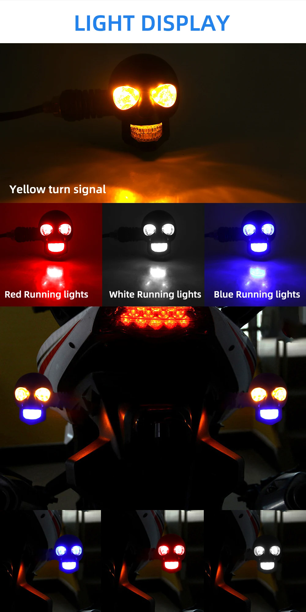 2PCS motorcycle LED skull shaped waterproof fog light auxiliary headlight driving racing spotlight