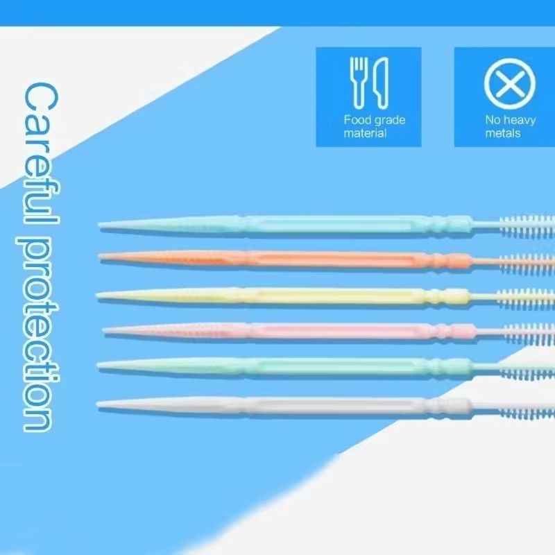 200pcs Plastic Interdental Brush Double Head Thread Dental Toothbrush Stick Toothcare Toothbrush Cleaning Tool C-725