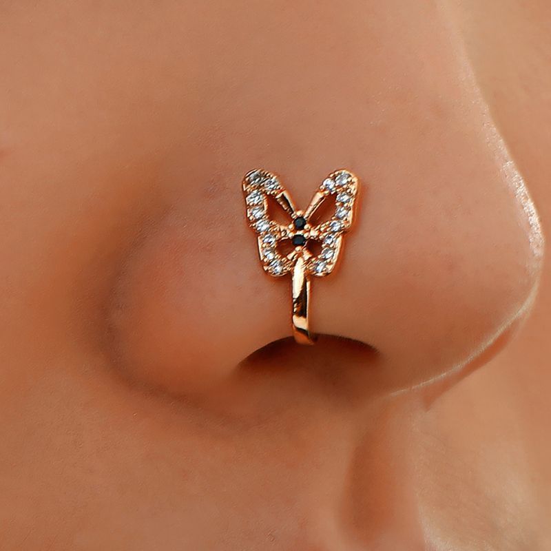 1 Piece Crystal Butterfly Fake Nose Ring Non Pierced Nose Clip Ring Indian Style Nose Cover False Septal Piercing Nose Jewelry A-1813