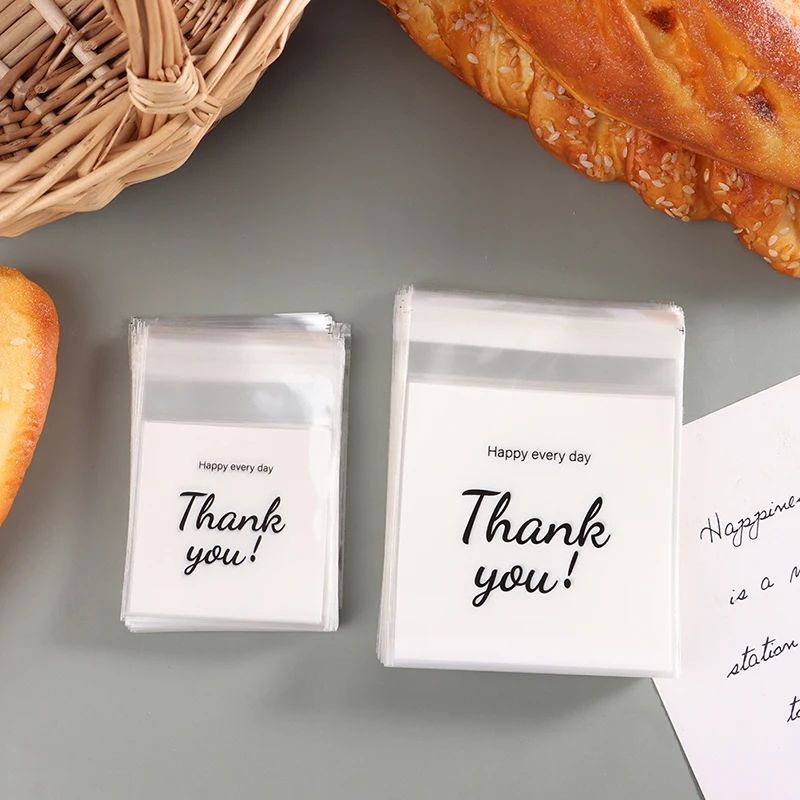 100Pcs Plastic Bag Thank you Cookie Bag Self-Adhesive Candy Bag For Wedding Birthday Party Gift Bag Biscuit Baking Packaging Bag E-821