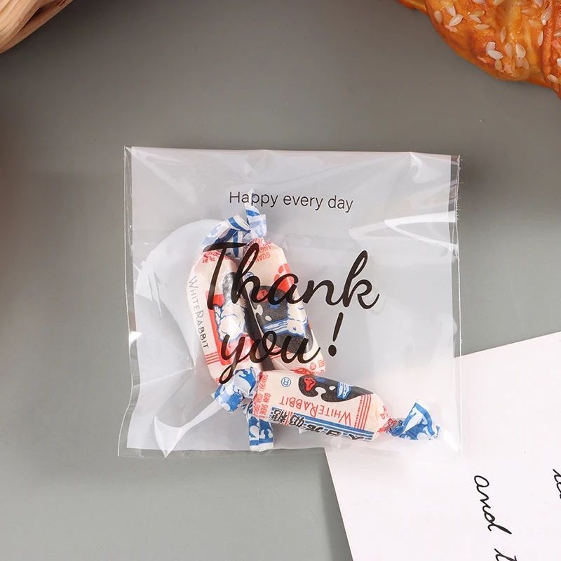 100Pcs Plastic Bag Thank you Cookie Bag Self-Adhesive Candy Bag For Wedding Birthday Party Gift Bag Biscuit Baking Packaging Bag E-821
