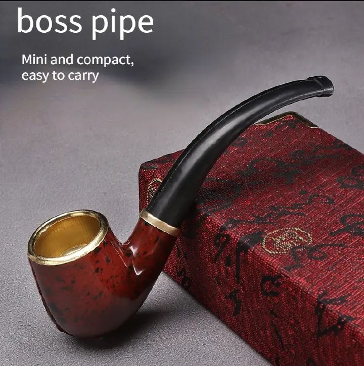 Smoking Set Ebony Pipe Handmade Brown Pipe Wood Pipe Classic Bend E-1188