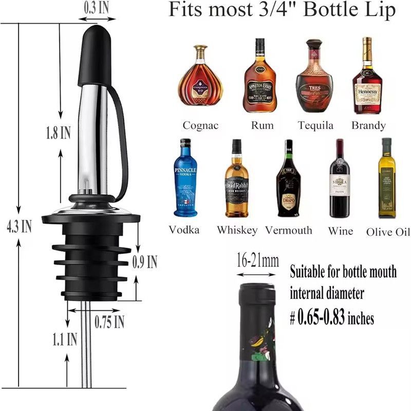 2PCS Wine Bottle Pourer Stopper Stainless Steel Wine Liquor Spirit Pourer Free Flow Wine Bottle Pour Spout Stopper Bar Tool