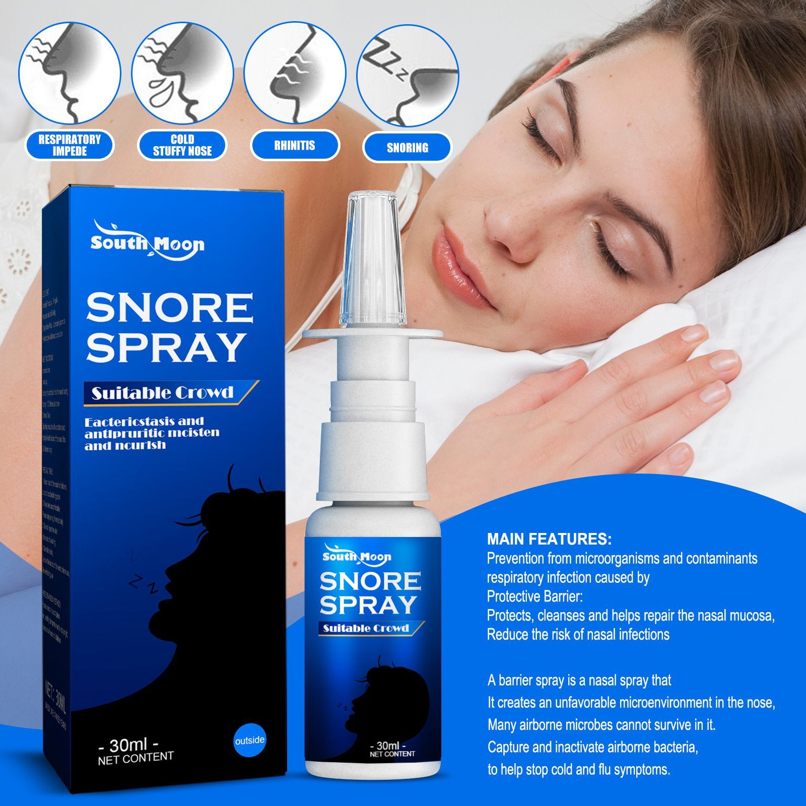 South Moon Herbal Anti snoring spray Snoring Liding Spray Snoring Magic Device Soothing Nasal Anti snoring Spray B2-843