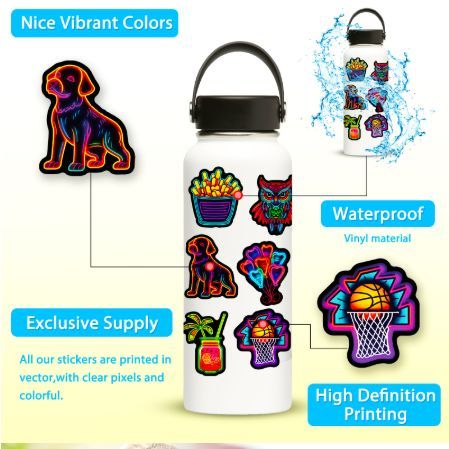 50PCS Funny Neon Light Cartoon Stickers DIY Cool Graffiti Sticker for Laptop Luggage Bike Snowboard Waterproof Decal Toys H-66
