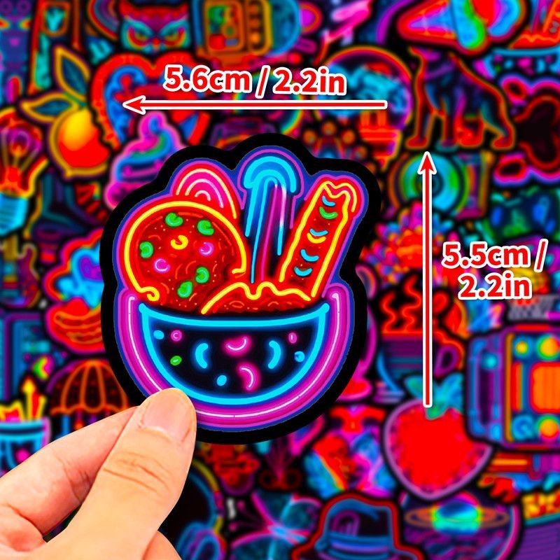50PCS Funny Neon Light Cartoon Stickers DIY Cool Graffiti Sticker for Laptop Luggage Bike Snowboard Waterproof Decal Toys H-66