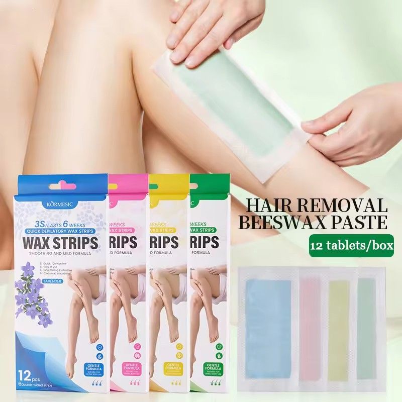 12 Pcs Depilatory Wax Strips Waxing Kit for Women Men Face Leg Arm Body Gentle Non-Irritating Quick Easy Hair Beauty Tools
