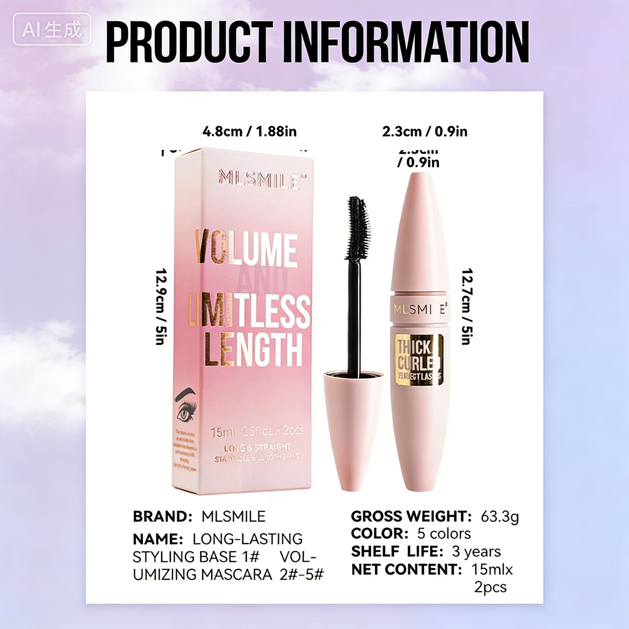 5 Colors Mascara Thick Long Curling Waterproof Liquid Fiber Mascara Long-lasting Mascara Eyelash Extension Large Eye Makeup.