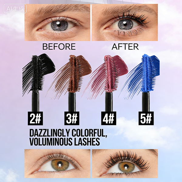 5 Colors Mascara Thick Long Curling Waterproof Liquid Fiber Mascara Long-lasting Mascara Eyelash Extension Large Eye Makeup.