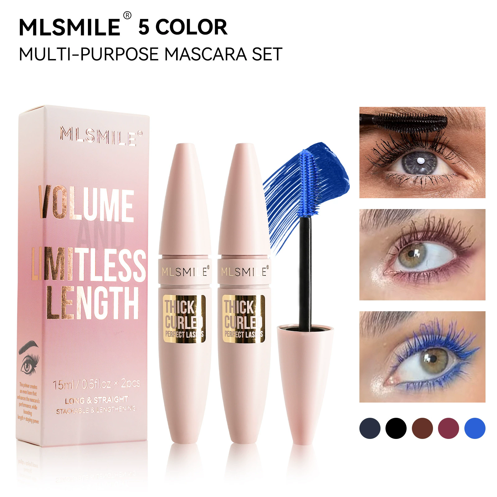 5 Colors Mascara Thick Long Curling Waterproof Liquid Fiber Mascara Long-lasting Mascara Eyelash Extension Large Eye Makeup.