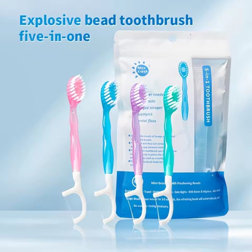 5 in 1 Toothbrush & Floss 12Pcs Mini Toothbrushes with Toothpaste All in one Oral Care Toothpaste and Floss Disposable Travel