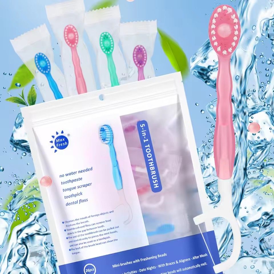 5 in 1 Toothbrush & Floss 12Pcs Mini Toothbrushes with Toothpaste All in one Oral Care Toothpaste and Floss Disposable Travel