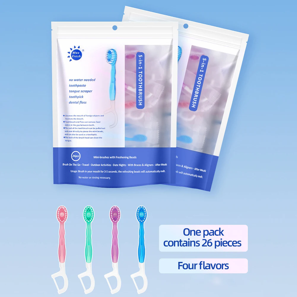 5 in 1 Toothbrush & Floss 12Pcs Mini Toothbrushes with Toothpaste All in one Oral Care Toothpaste and Floss Disposable Travel