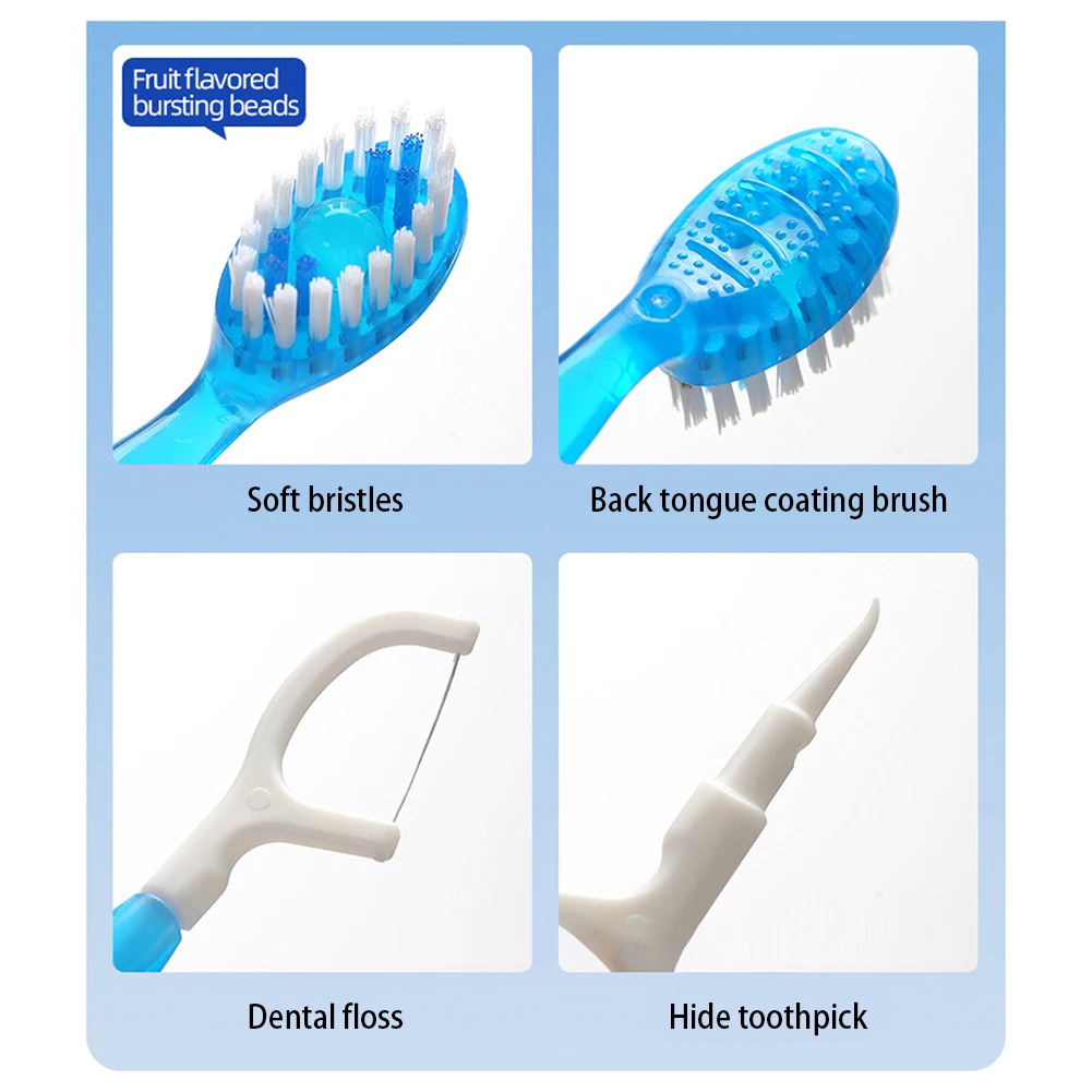 5 in 1 Toothbrush & Floss 12Pcs Mini Toothbrushes with Toothpaste All in one Oral Care Toothpaste and Floss Disposable Travel