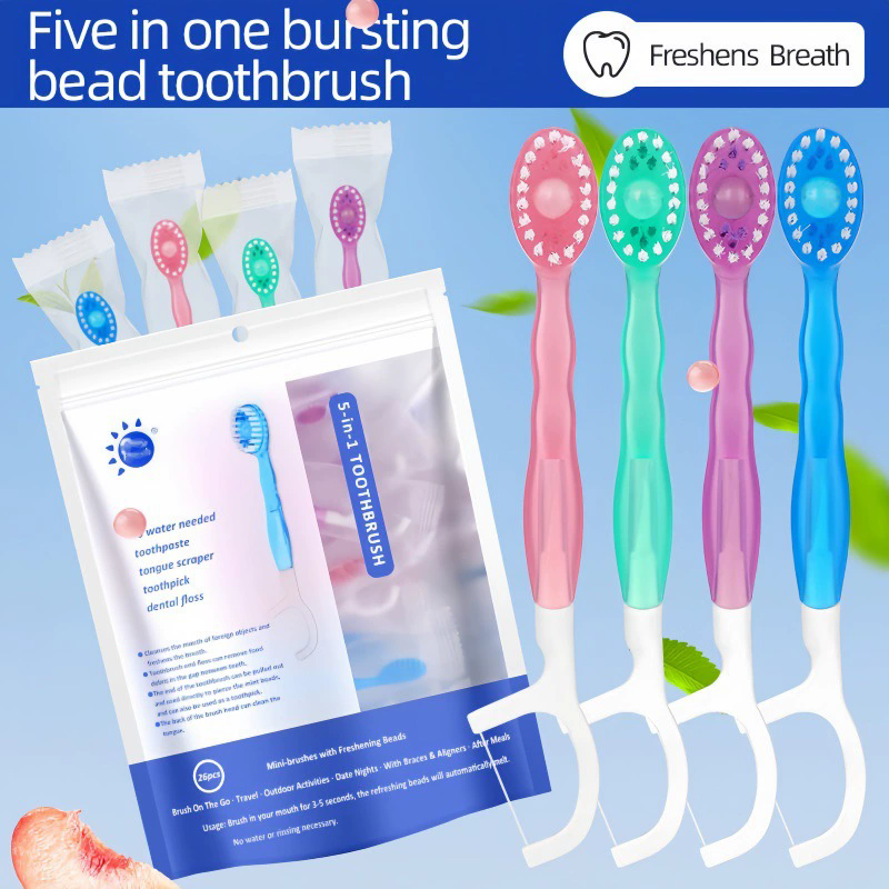 5 in 1 Toothbrush & Floss 12Pcs Mini Toothbrushes with Toothpaste All in one Oral Care Toothpaste and Floss Disposable Travel