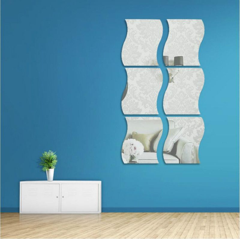 10*12 DIY mirror stickers 3D three-dimensional wave six-piece combination wall stickers background wall decoration mirror stickers