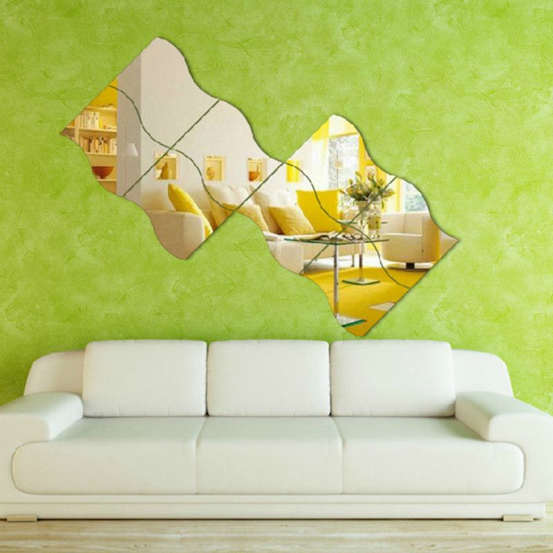 10*12 DIY mirror stickers 3D three-dimensional wave six-piece combination wall stickers background wall decoration mirror stickers