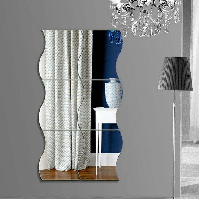 10*12 DIY mirror stickers 3D three-dimensional wave six-piece combination wall stickers background wall decoration mirror stickers