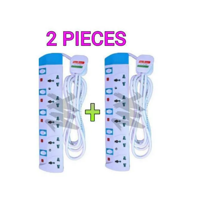 Power King TOP RATED 5-WAY ELECTRIC EXTENSION CABLE 2 PIECES – DURABLE BUILD – DOUBLE PACK – STRONG SOCKET
