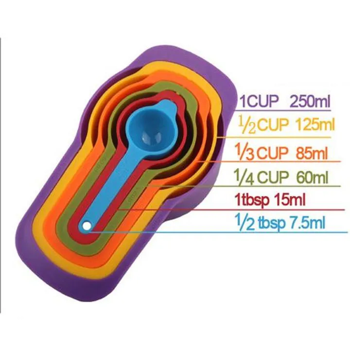 6pcs Measuring Cup and Spoon Set- Stackable Colorful Multicolor Plastic for Kitchen Baking tools (random colors)
