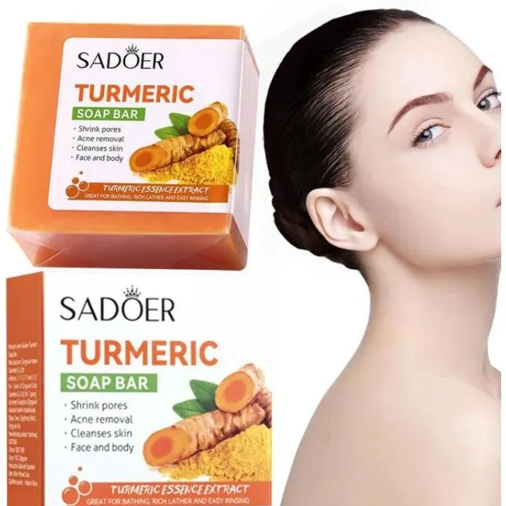 SADOER Skin Care Effective Turmeric Face Soap, Like Vitamin C, Anti Acne Soap, Skin Moisturizing, Deep Cleansing, Acne Removal, Skin Repair Face & Body Tumeric Soap - 100g