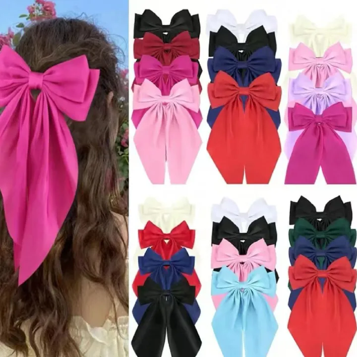 Hair Bows For Women Large Bow Hair Clip Soft Long Tails Metal Clips Bow Tie Hair Clip For Women Girls Accessories