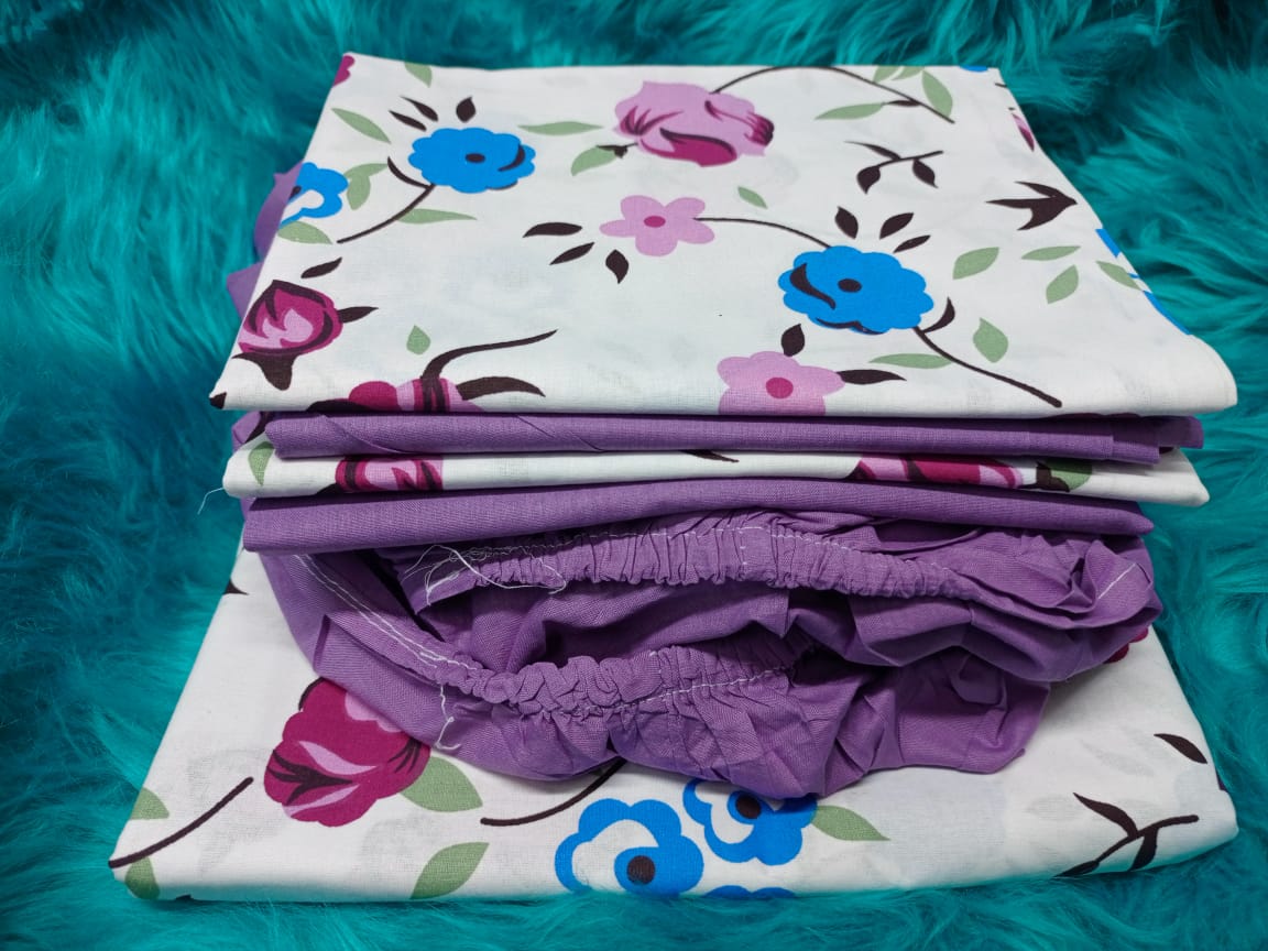 6 Pieces Mix & Match 6x7 Bedsheets Set – Pattern & Plain Fitted Bedsheet with Pillowcases, Includes 1 patterned bedsheet and 1 plain fitted bedsheet, Comes with 4 matching pillowcases.