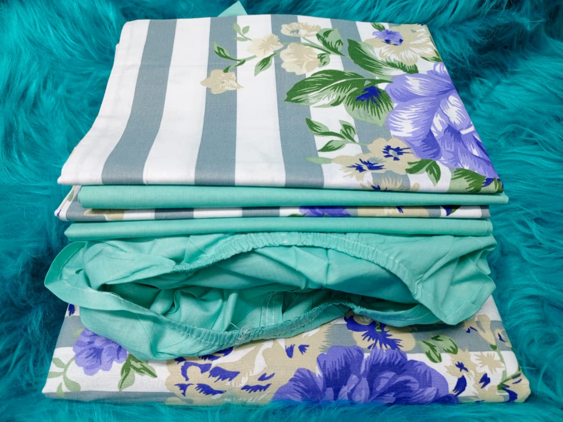 6 Pieces Mix & Match 6x7 Bedsheets Set – Pattern & Plain Fitted Bedsheet with Pillowcases, Includes 1 patterned bedsheet and 1 plain fitted bedsheet, Comes with 4 matching pillowcases.