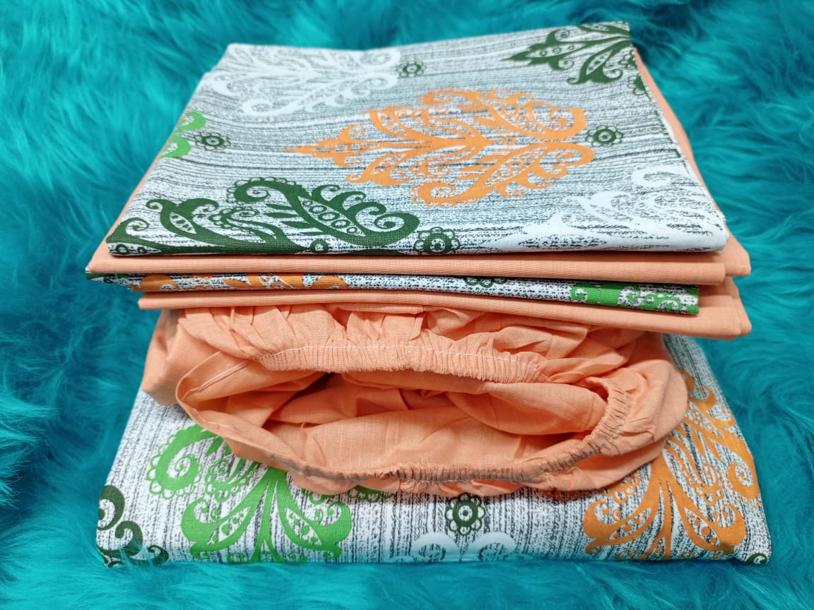 6 Pieces Mix & Match 6x7 Bedsheets Set – Pattern & Plain Fitted Bedsheet with Pillowcases, Includes 1 patterned bedsheet and 1 plain fitted bedsheet, Comes with 4 matching pillowcases.