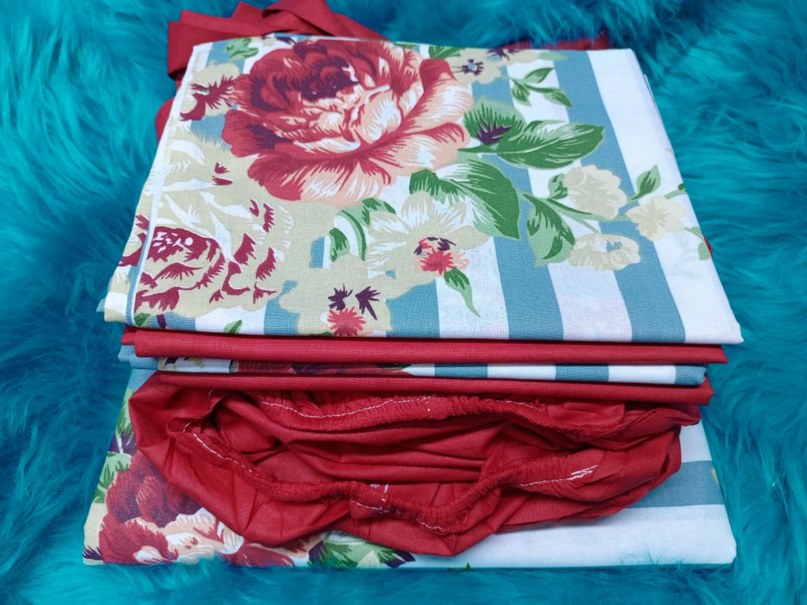 6 Pieces Mix & Match 6x7 Bedsheets Set – Pattern & Plain Fitted Bedsheet with Pillowcases, Includes 1 patterned bedsheet and 1 plain fitted bedsheet, Comes with 4 matching pillowcases.