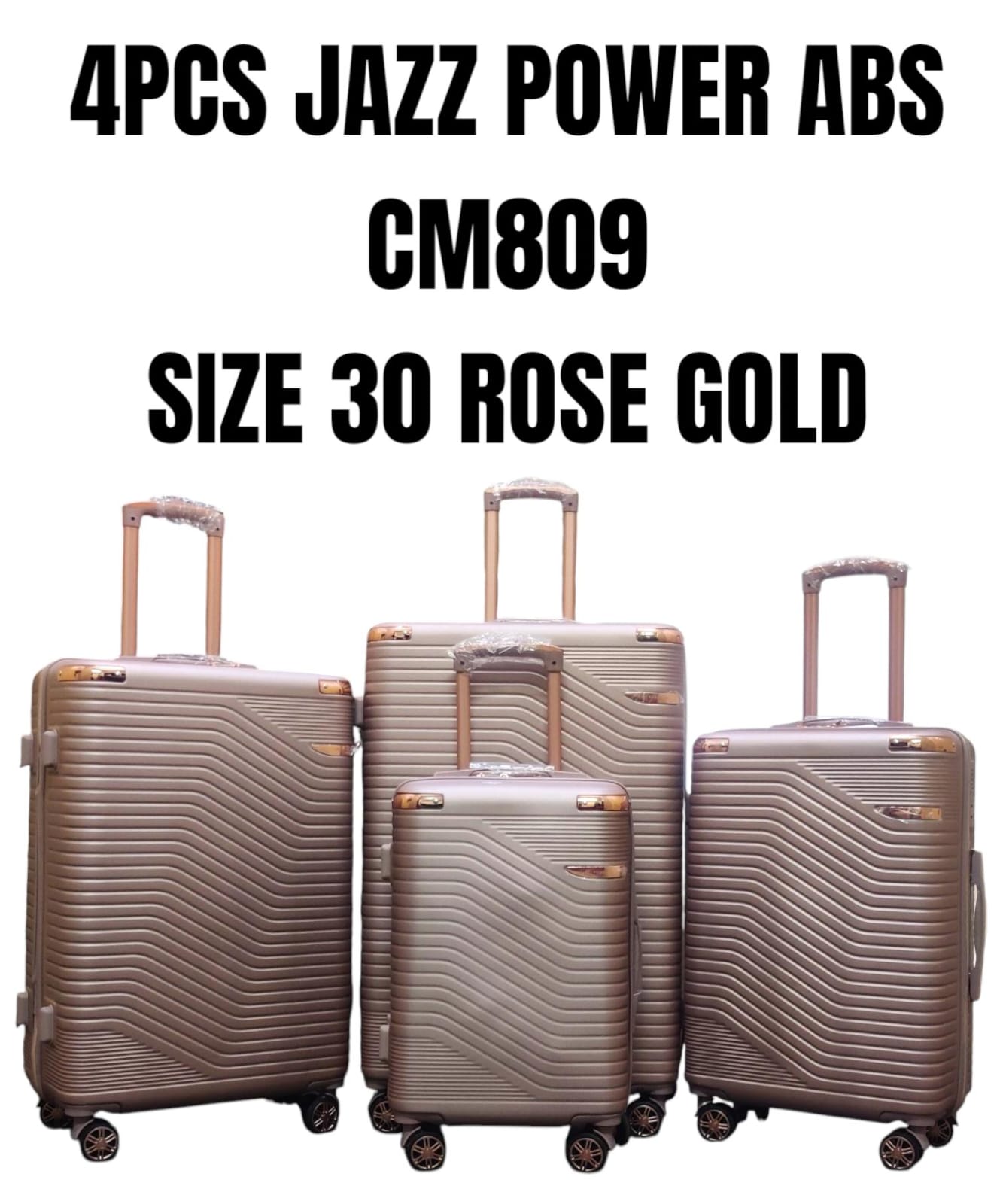 HARD SHELL SUITCASES| 4 PCS Jazz Power ABS Fiber Hard Shell Suitcase Travel Set – Durable Spinner Luggage with Telescopic Handle, Secure zip closure with organized interior compartments.