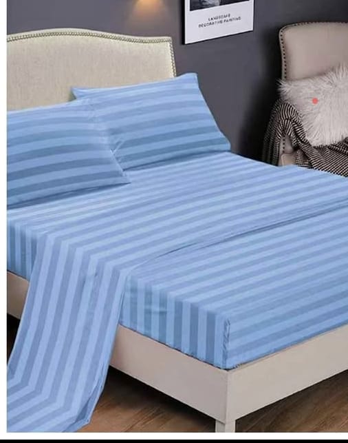 PURE COTTON BEDSHEETS| 4-Piece Striped Cotton Bedsheet Set 6×7 – Soft Durable Bedding with 2 Pillowcases, Made from 100% pure cotton for soft, breathable comfort, Stylish striped design .