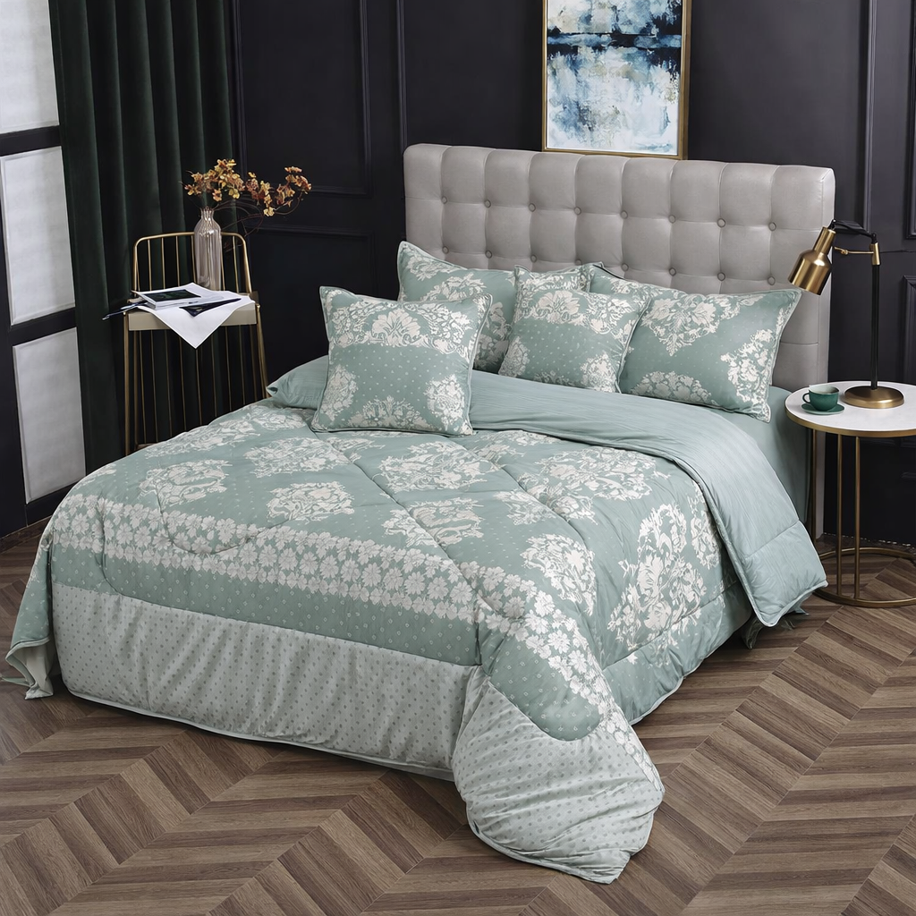 Luxurious Silk Duvet Set – 6x7, 1 pc duvet, 1pc bedsheet, 2 pcs pillow cases, 2 pcs throw pillow cases, Durable and easy to maintain for long-lasting comfort, Perfect gift idea for weddings, house.
