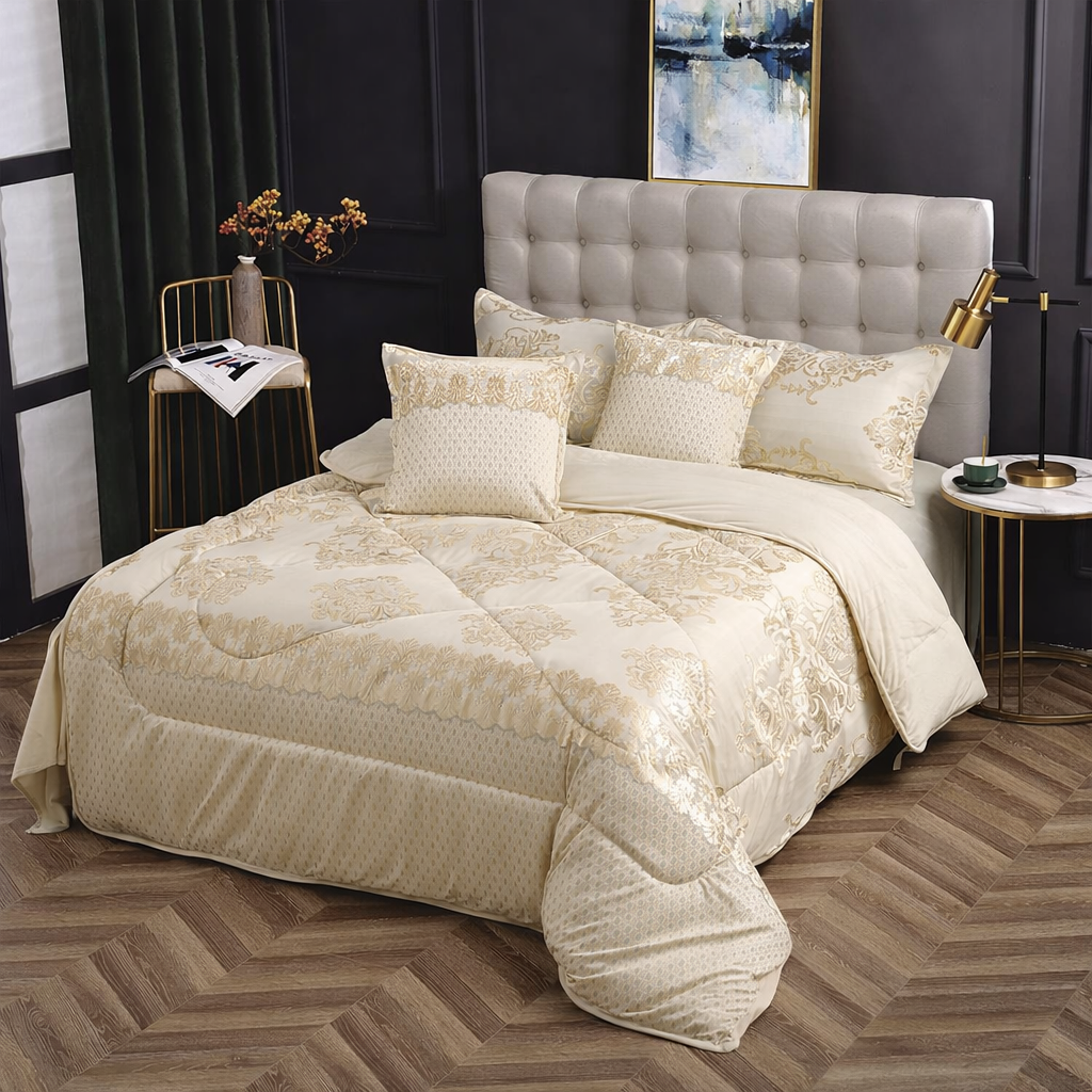 Luxurious Silk Duvet Set – 6x7, 1 pc duvet, 1pc bedsheet, 2 pcs pillow cases, 2 pcs throw pillow cases, Durable and easy to maintain for long-lasting comfort, Perfect gift idea for weddings, house.