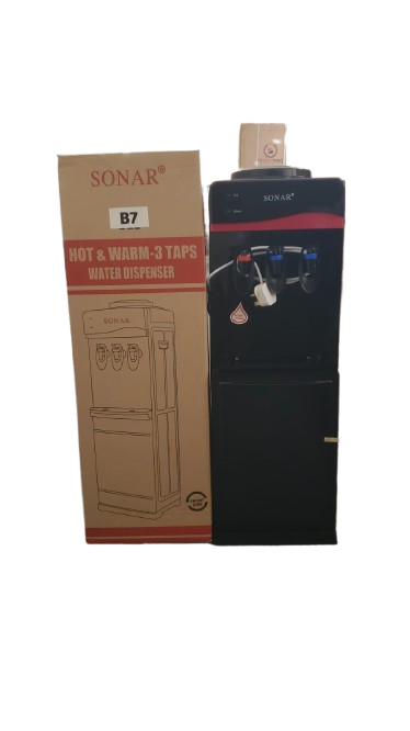Sonar B7 Standing Water Dispenser – 3 Taps Hot, Normal & Cold, Efficient heating and cooling performance for quick use, Freestanding design ideal for home or office spaces.