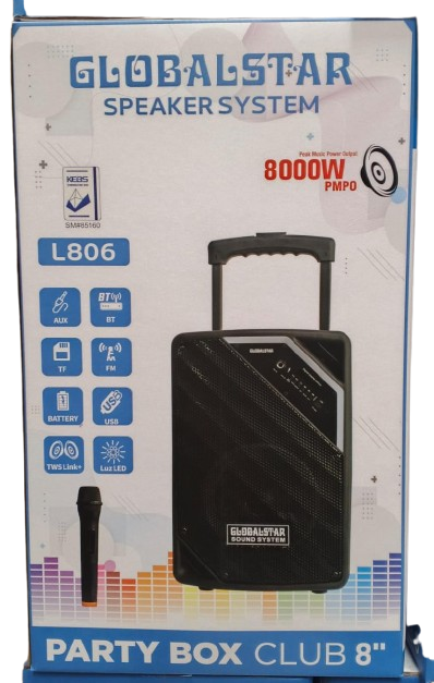 Globalstar 8″ Portable Club Trolley Speaker – Powerful Bass, Bluetooth, USB, FM Radio