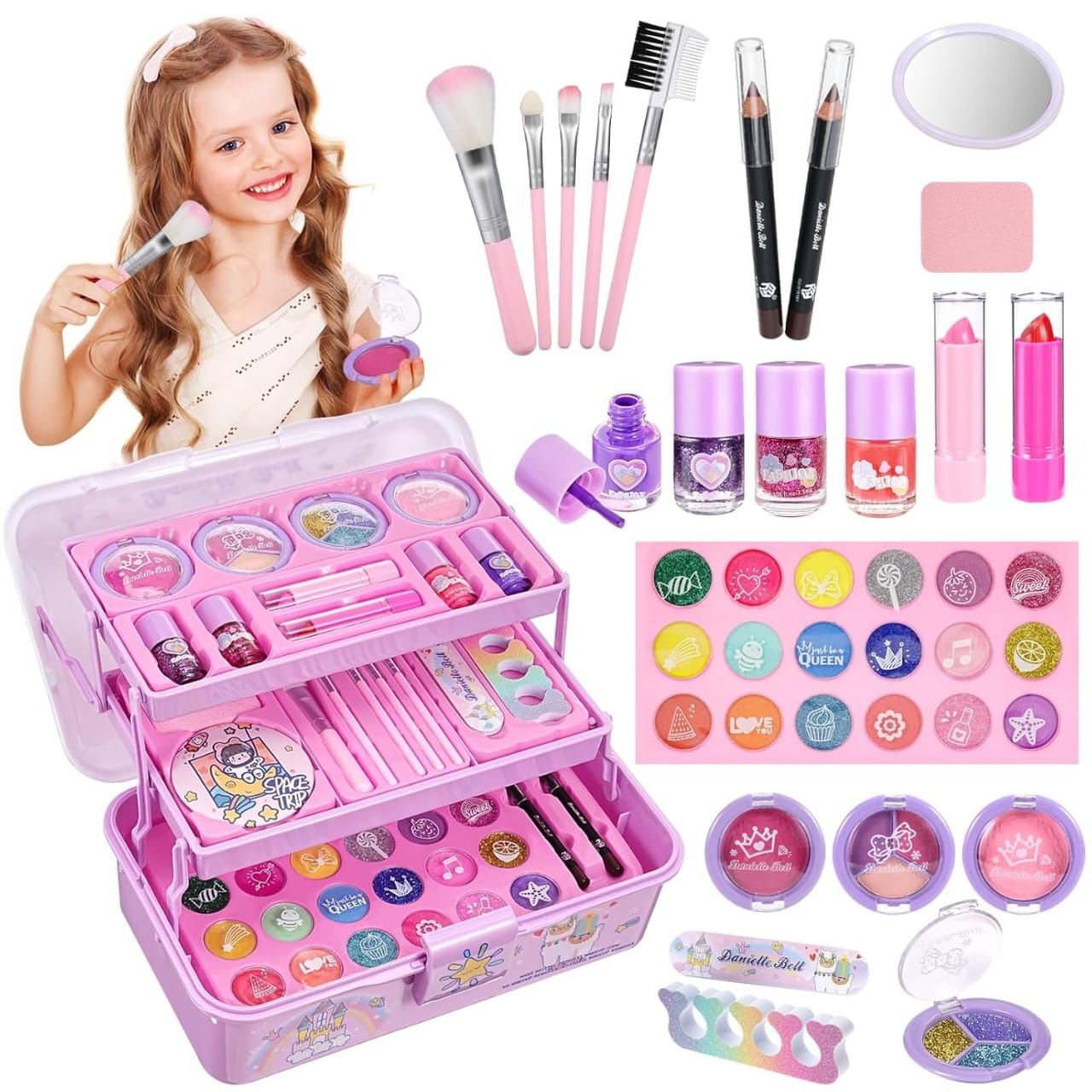 Danielle Kids’ Make-Up Set – Safe All-in-One Pretend Beauty Kit for Girls, Stylish and child-safe make-up play set, All-in-one beauty kit for fun pretend play, Encourages creativity and imagination