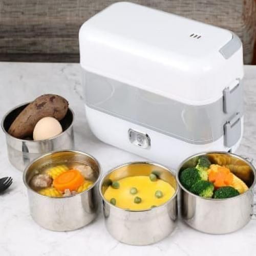 4 Slot Portable Electric Heating Lunch Box Food Warmer| Marado Electric Cooking Lunch Box & Warming Pot – 2.2L Portable Food Heater, Easy one-button operation for convenient heating.