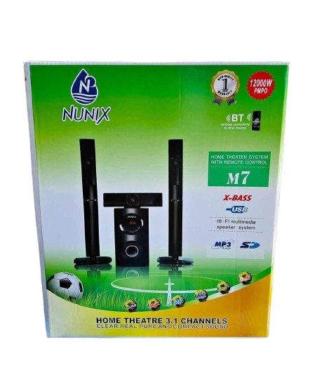 Nunix 3.1CH NU-M7 Home Theater Speaker System – Powerful Woofer Multimedia Sound, Clear surround sound for movies, music, and gaming, Multiple input options: Bluetooth, USB, AUX, and SD card.