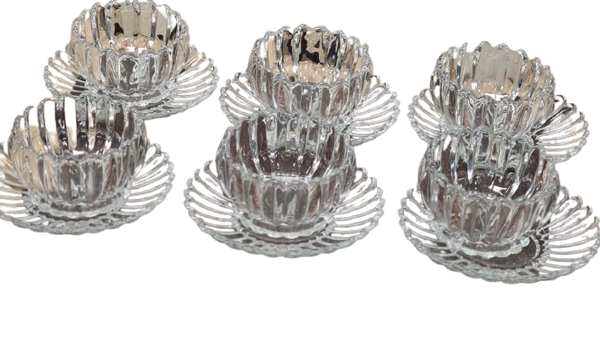 RAMADHAN OFFER!! 12-Piece Crystal Glass Mug & Saucer Set –  12 mugs (280ml) with 4-inch saucers, High-quality crystal glass for durability and a premium look