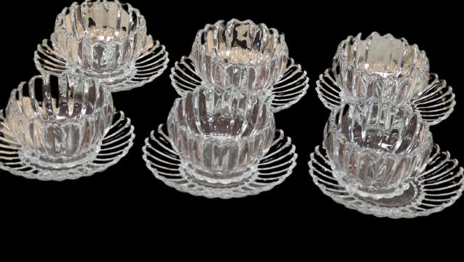 RAMADHAN OFFER!! 12-Piece Crystal Glass Mug & Saucer Set –  12 mugs (280ml) with 4-inch saucers, High-quality crystal glass for durability and a premium look