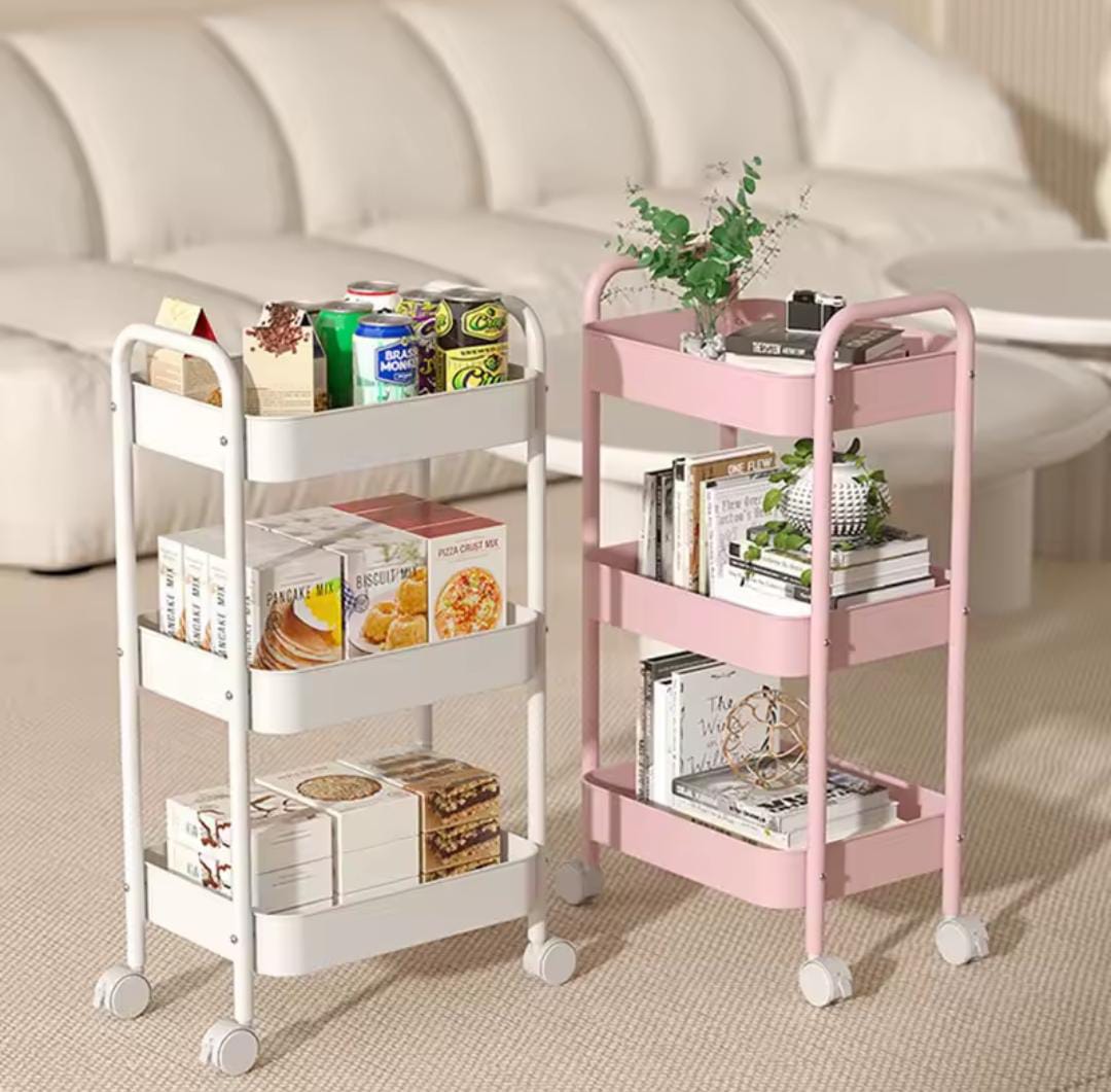 BACK IN STOCK!! Bedside Trolley | 3-Tier Multifunctional Movable & Foldable Storage Trolley Rack – Space Saving Organizer Cart