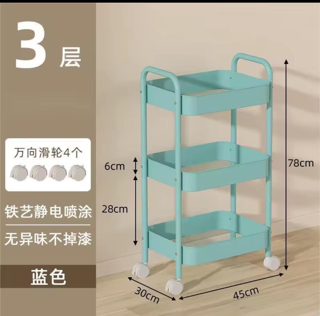 BACK IN STOCK!! Bedside Trolley | 3-Tier Multifunctional Movable & Foldable Storage Trolley Rack – Space Saving Organizer Cart