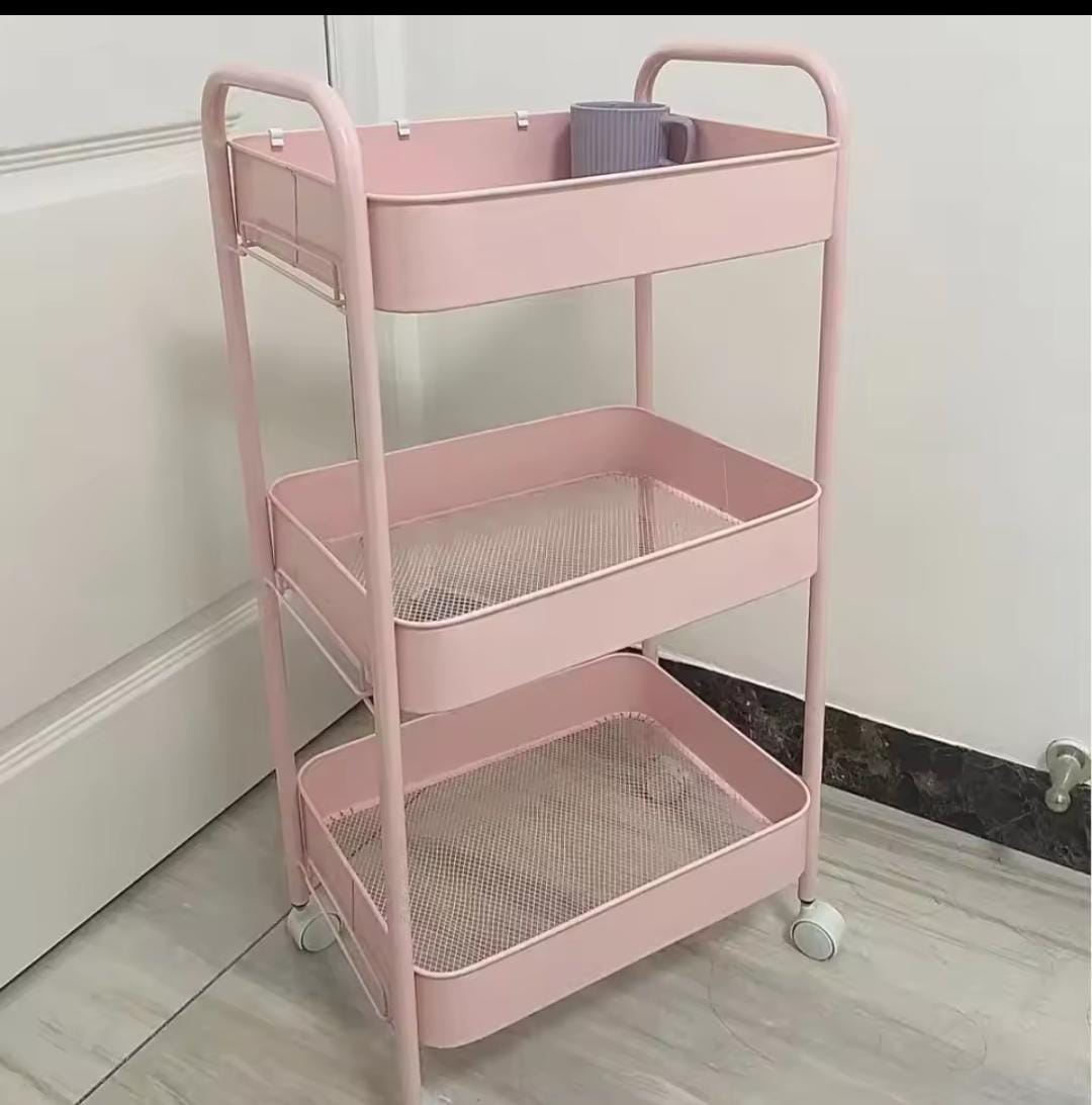 BACK IN STOCK!! Bedside Trolley | 3-Tier Multifunctional Movable & Foldable Storage Trolley Rack – Space Saving Organizer Cart