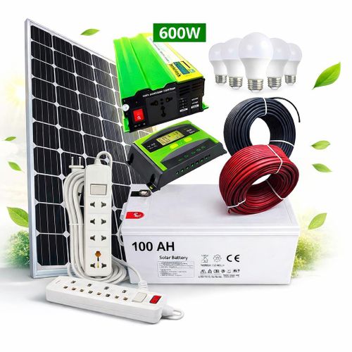 Sunnypex Fullkit 100W Solar Panel + 100AH Solar Battery + 600W Solar Power Inverter+10m dropping wire + 10 Amp Controller + 5 Bulbs + Free Extension Energy Saving