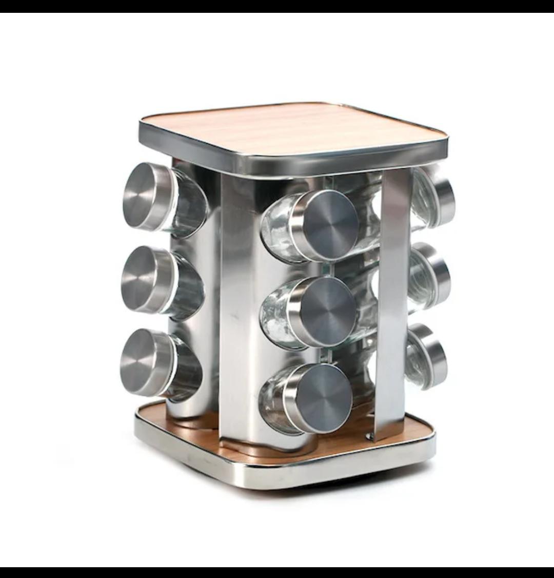 SPICE RACK. Rotating wooden spice rack,  Non-slip stand ensures secure placement and smooth rotation. Compact design fits neatly on any kitchen counter or cabinet.
